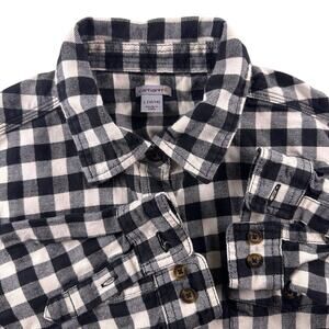 Carhartt Shirt Womens Large Black White Plaid‎ Long Sleeve Button Up Ladies
